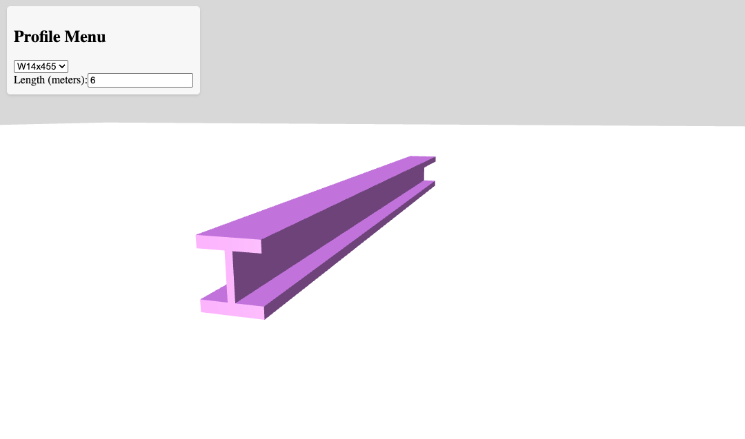 A W14x455 steel profile 6 meters long drawn in the applet I created