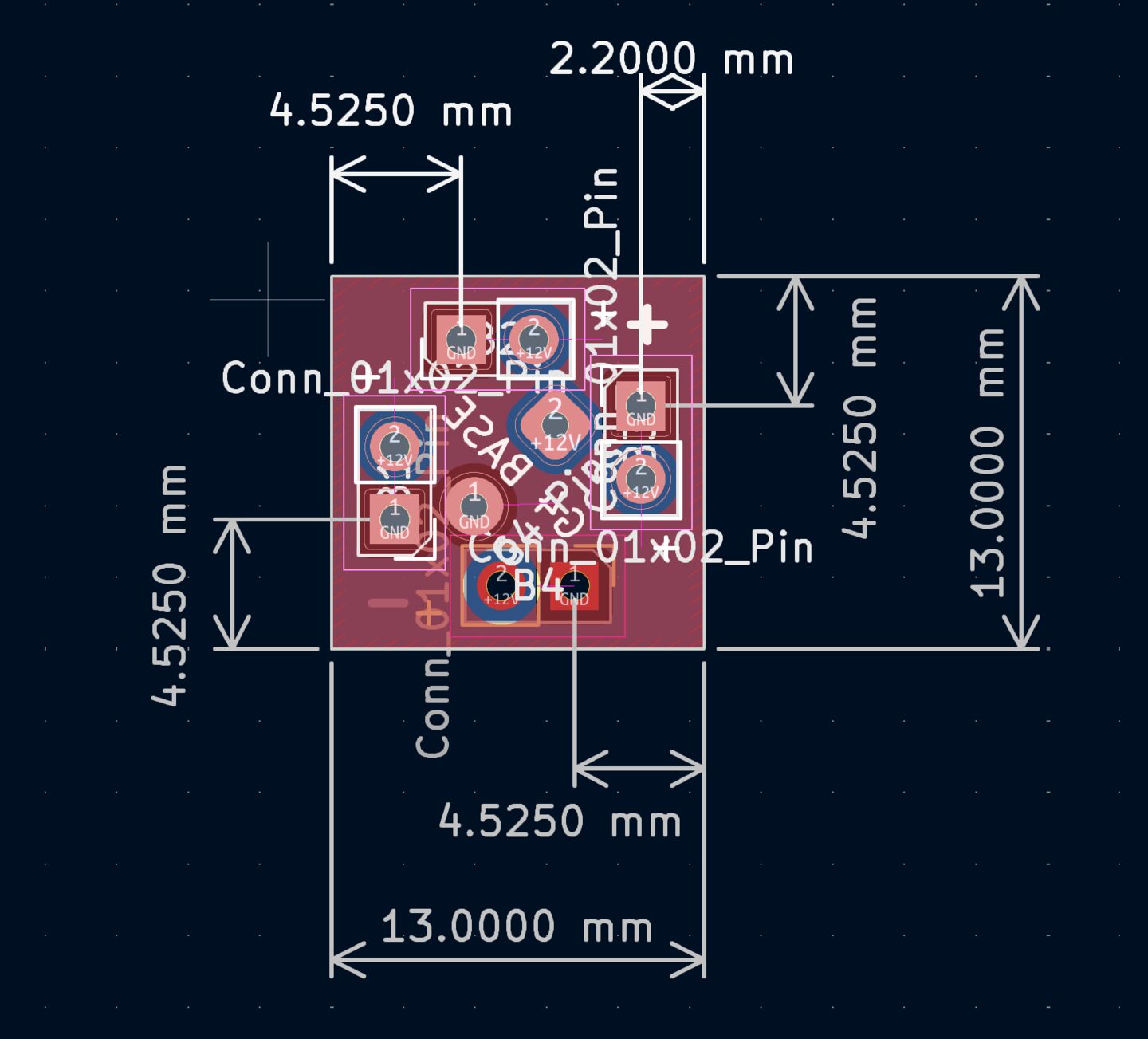 PCB layout of the base board for header pins