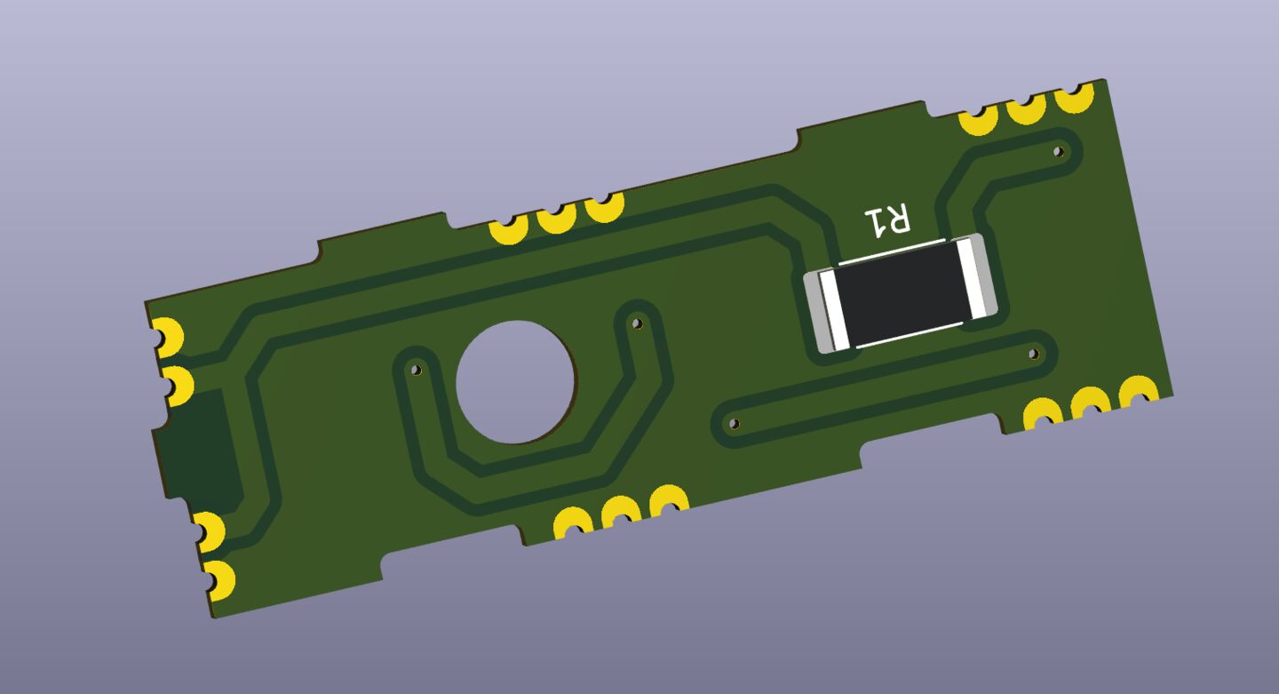 A 3d view of the wall board with castillated pads and tabs