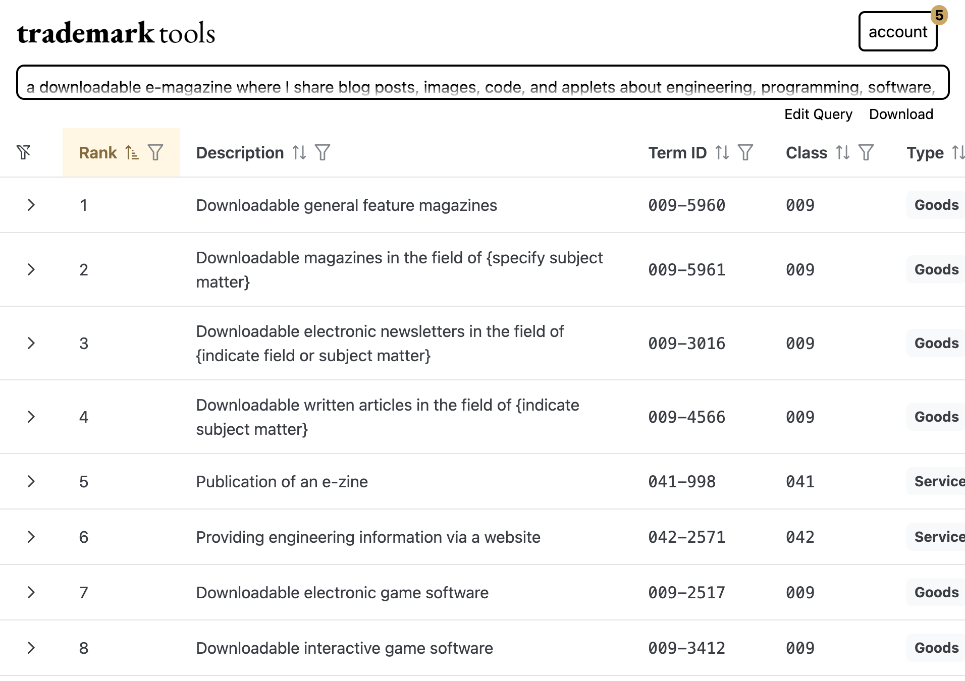 Edited query results