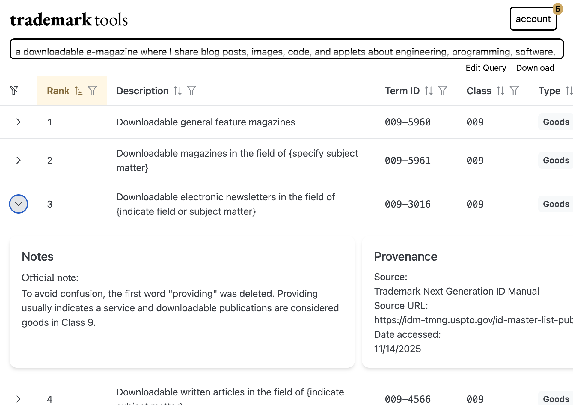Query result extras